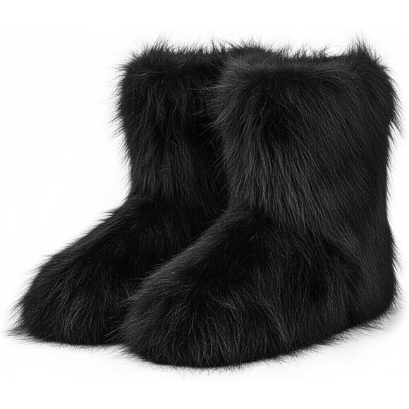 Shoes - Black Faux Fur Boots